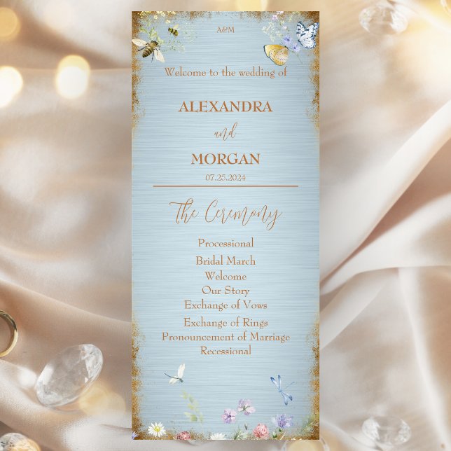 Something Blue Elegant Wildflower Wedding Program (Creator Uploaded)