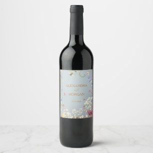 Something Blue Elegant Wildflower Wedding Wine Label