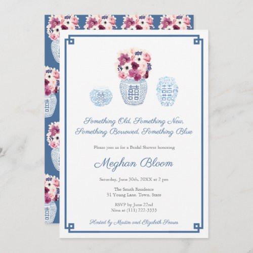 Something Blue Fall Winter Florals Wedding Shower  Invitation
