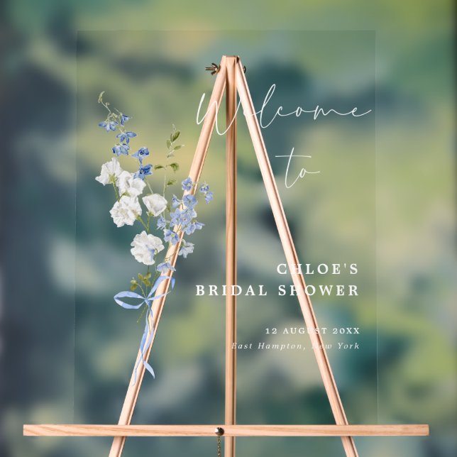 Something Blue Floral Bouquet Bow Bridal Shower  Acrylic Sign (Neutral)