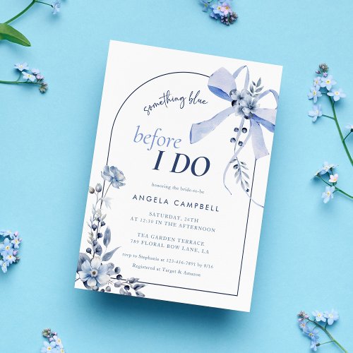 Something Blue Floral Bow Arch Bridal Shower Invitation