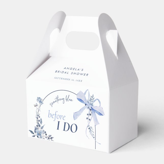 Something Blue Floral Bow Bridal Shower Favor Boxes (Front Side)