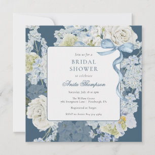Something Blue Floral Bow Bridal Shower Invitation