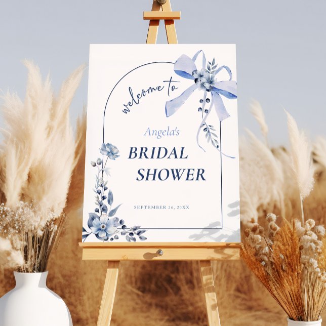 Something Blue Floral Bow Bridal Shower Welcome Foam Board (Creator Uploaded)