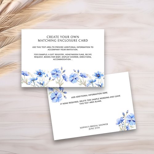 Something Blue Floral Bridal Shower Blank Enclosure Card