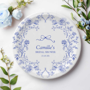 Something Blue Floral Bridal Shower Paper Plates
