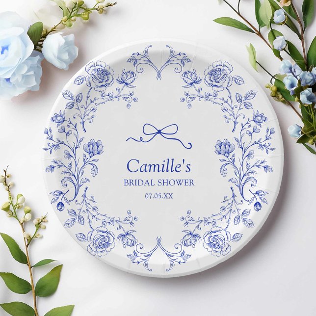 Something Blue Floral Bridal Shower Paper Plates (Something Blue Bow Bridal Shower Paper Plates)