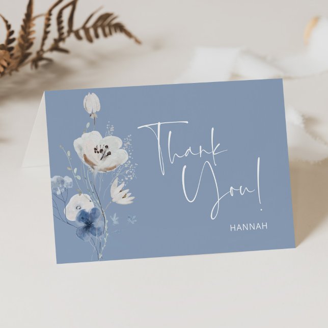 Something Blue Floral Bridal Shower Personalized Thank You Card (Creator Uploaded)