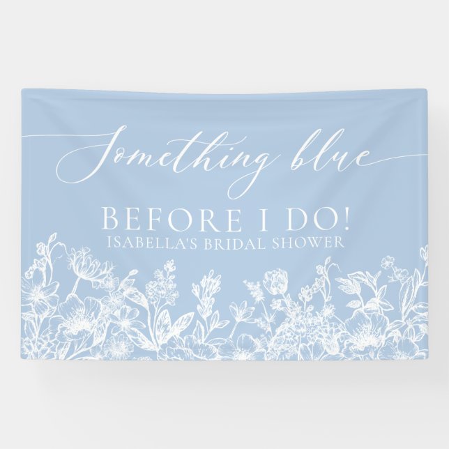 Something Blue Floral Bridal Shower Photo Backdrop Banner (Horizontal)