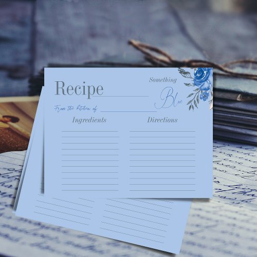 Something Blue Floral Bridal Shower Recipe Note Card