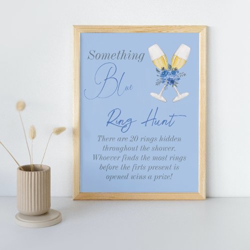 Something Blue Floral Bridal Shower Ring Hunt Game Poster