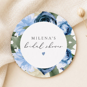 Something Blue Floral Bridal Shower Round Paper Coaster