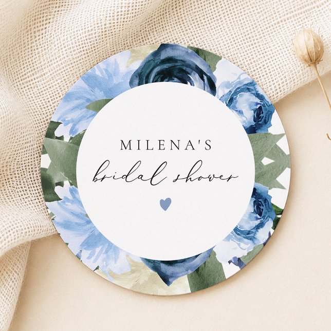 Something Blue Floral Bridal Shower Round Paper Coaster (Creator Uploaded)