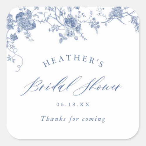 Something Blue Floral Bridal Shower Square Sticker