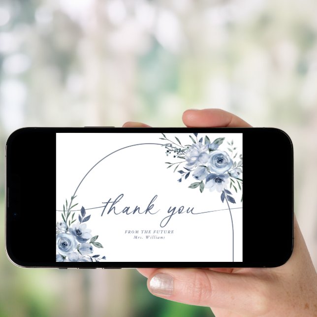 Something Blue Floral Bridal Shower Thank You Card (Front Digital)
