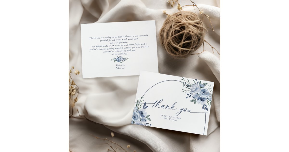 Something Blue Floral Bridal Shower Thank You Card | Zazzle
