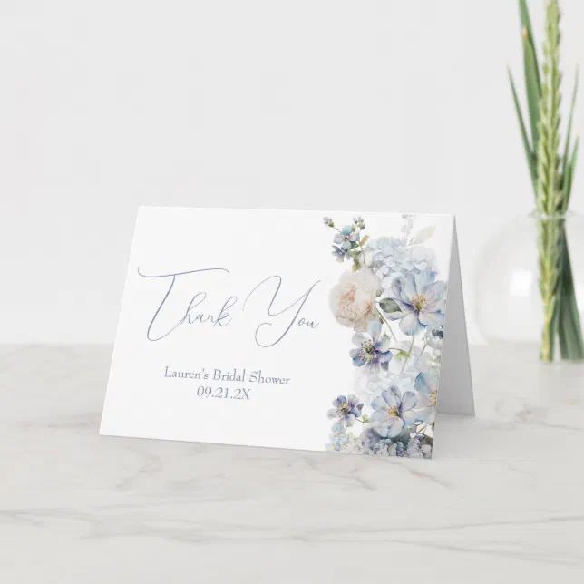 Something Blue Floral Bridal Shower Thank You Card | Zazzle