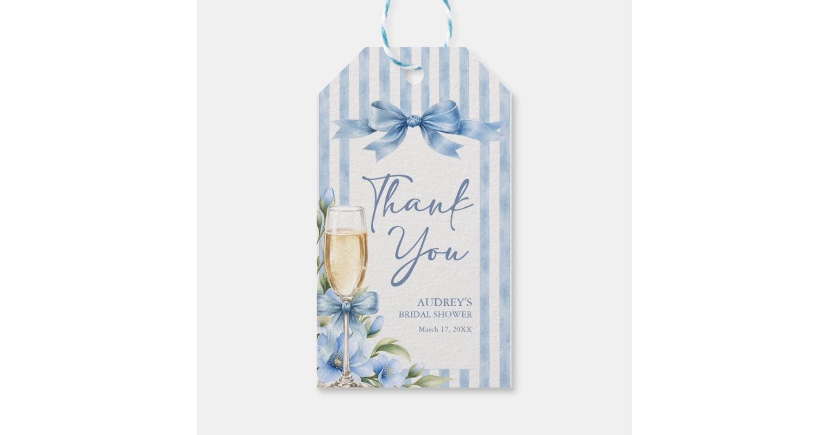 Something Blue Floral Bridal Shower Thank You Gift Tags | Zazzle