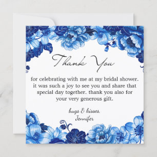 something blue,floral bridal shower thank you note card
