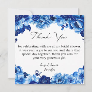 something blue,floral bridal shower thank you  note card