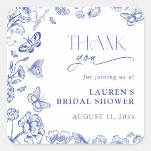 Something Blue Floral Bridal Shower Thank You Square Sticker