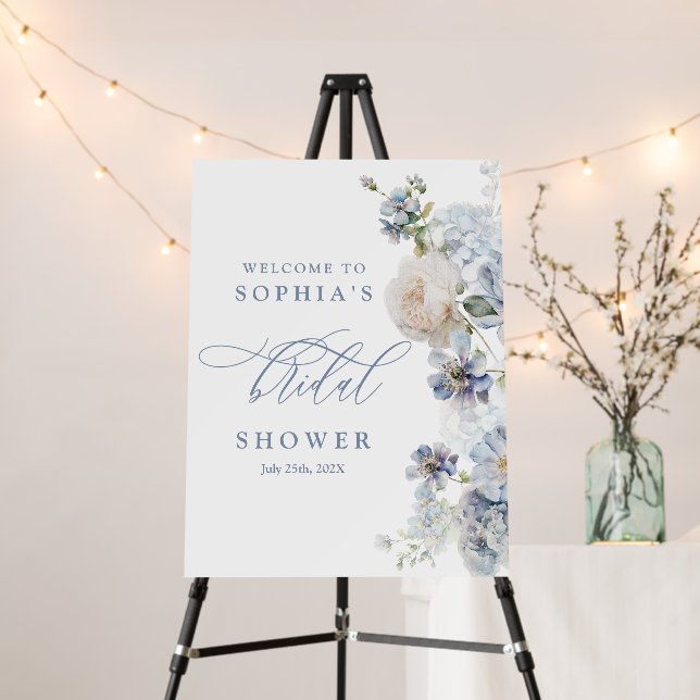 Something Blue Floral Bridal Shower Welcome sign (In Situ (Stand))