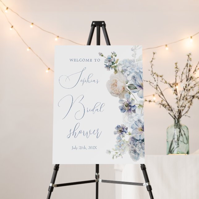 Something Blue Floral Bridal Shower Welcome sign (In Situ (Stand))