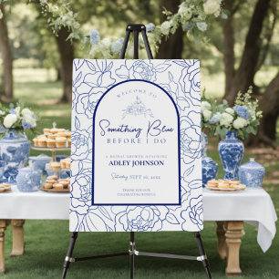 Something Blue Floral Bridal Shower Welcome Sign