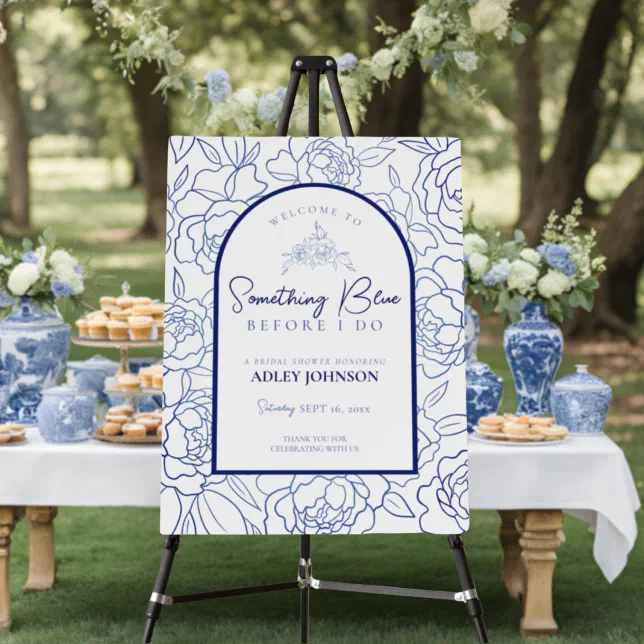 Something Blue Floral Bridal Shower Welcome Sign | Zazzle