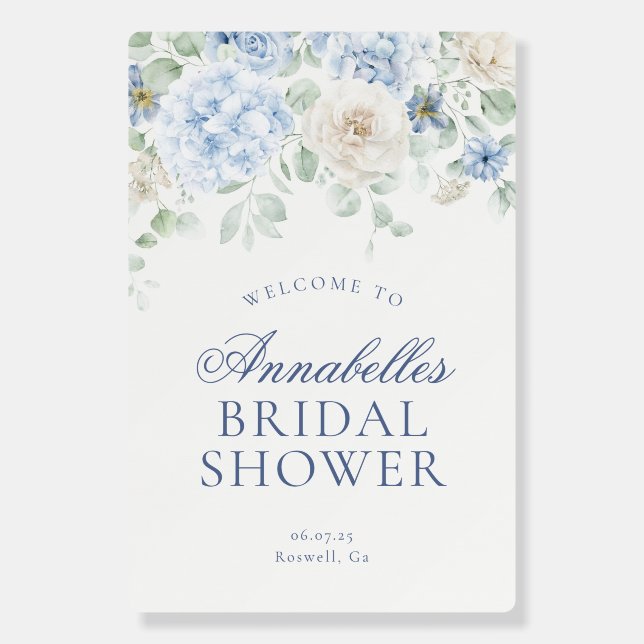 Something Blue Floral Bridal Shower Welcome Sign (Front)