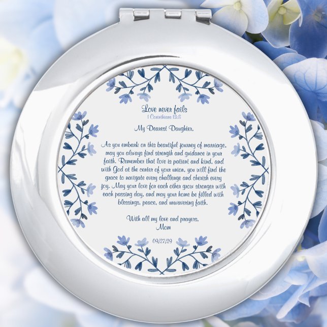 Something Blue Floral Bride Wedding Gift Scripture Compact Mirror (Creator Uploaded)