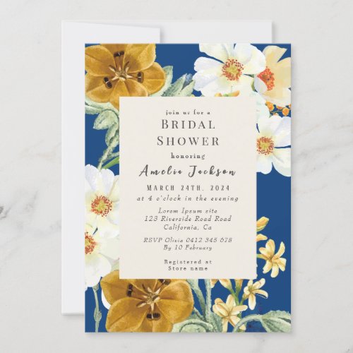Something blue floral  chinoiserie Bridal shower Invitation