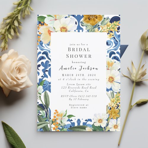 Something blue floral  chinoiserie Bridal shower Invitation