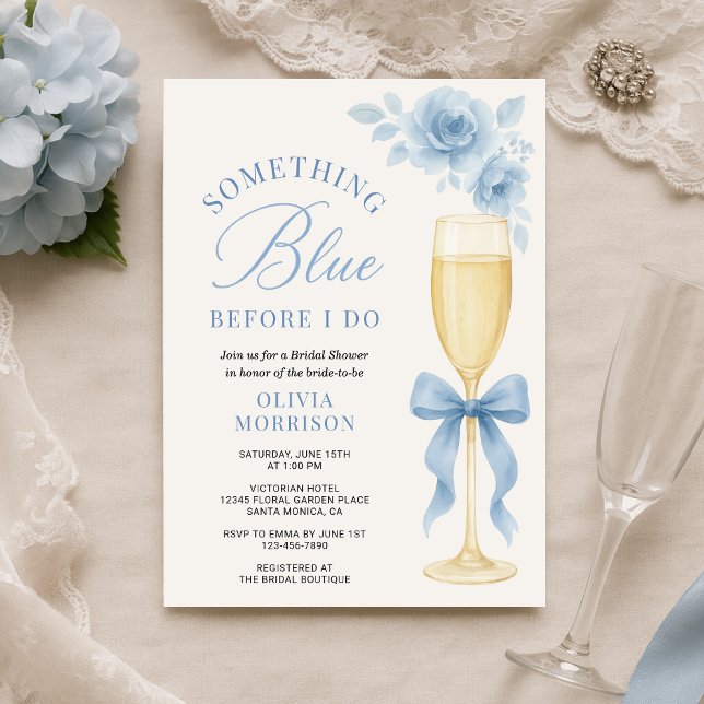 Something Blue Floral Coquette Bow Bridal Shower  Invitation (Creator Uploaded)