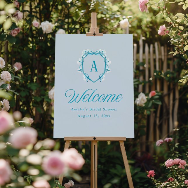 Something Blue Floral Crest Bridal Shower Welcome Foam Board (Creator Uploaded)
