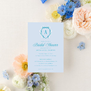 Something Blue Floral Crest Monogram Bridal Shower Invitation