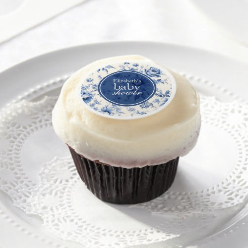Something Blue Floral French Toile Baby Shower Edible Frosting Rounds