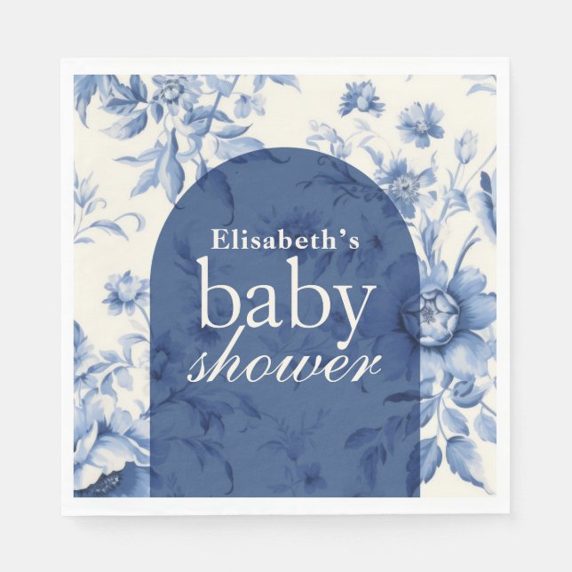 Something Blue Floral French Toile Baby Shower Napkins (Front)