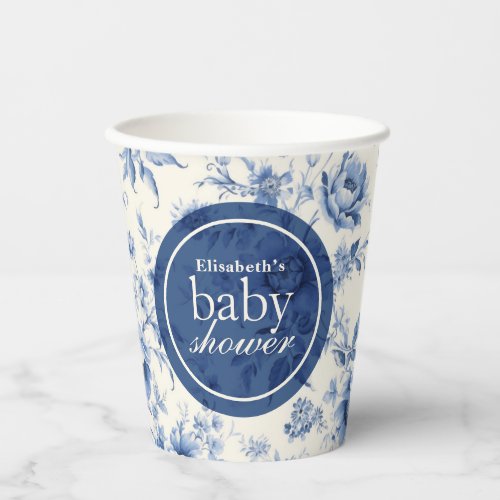 Something Blue Floral French Toile Baby Shower Paper Cups