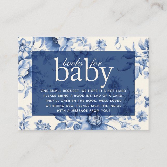 Something Blue Floral French Toile Books for Baby Enclosure Card (Front)
