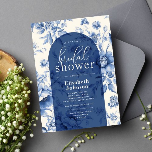 Something Blue Floral French Toile Bridal Shower Invitation