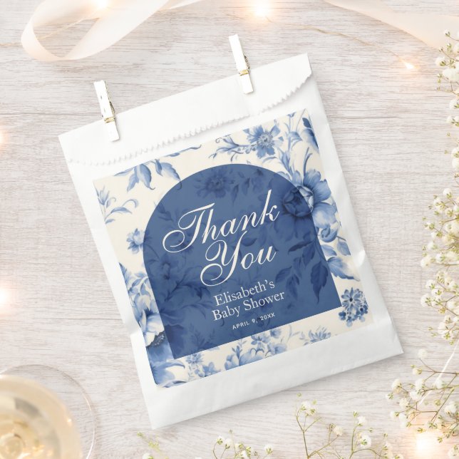 Something Blue Floral French Toile Chinoiserie Favor Bag (Clipped)