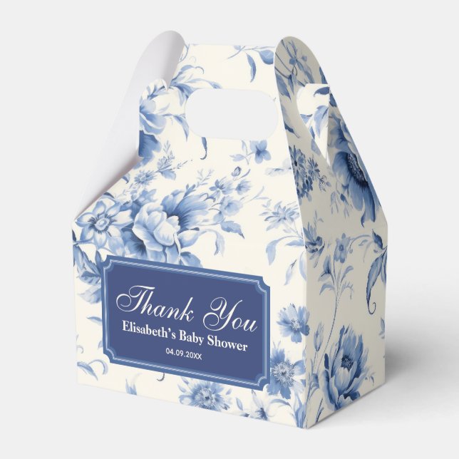 Something Blue Floral French Toile Chinoiserie Favor Boxes (Front Side)