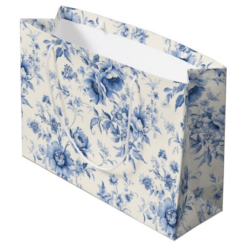 Something Blue Floral French Toile Chinoiserie Large Gift Bag