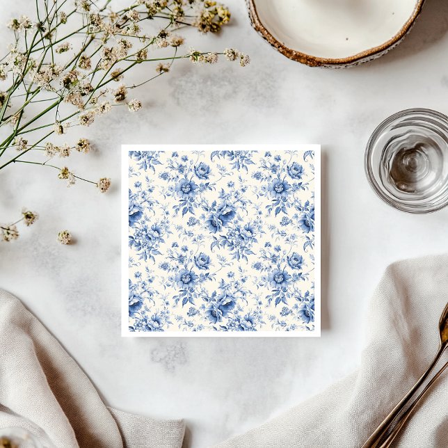 Something Blue Floral French Toile Chinoiserie Napkins (Something Blue Floral French Toile Chinoiserie Napkins)