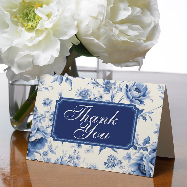 Something Blue Floral French Toile Chinoiserie Thank You Card (Creator Uploaded)