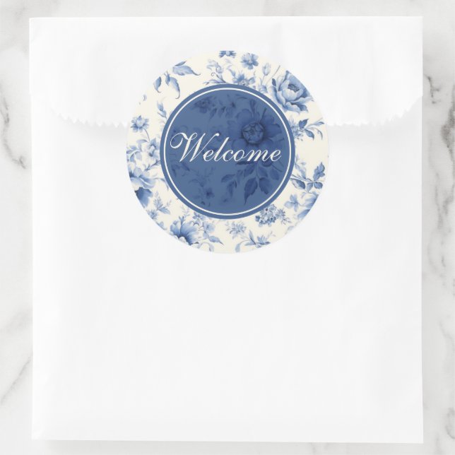 Something Blue Floral French Toile Welcome Classic Round Sticker (Bag)