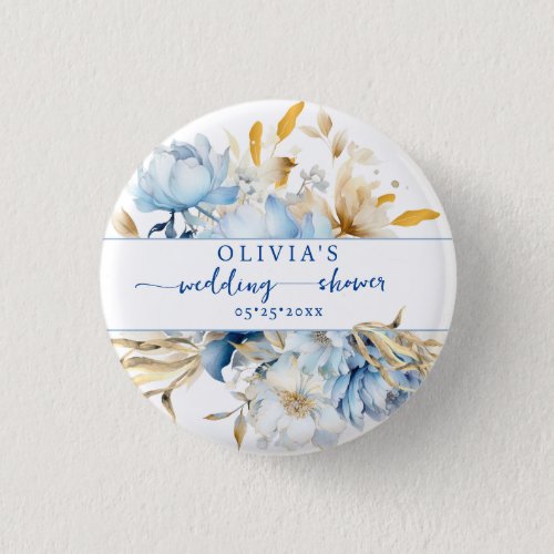 Something Blue Floral Gold Wedding Shower Button