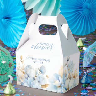 Something Blue Floral Gold Wedding Shower Favor Boxes
