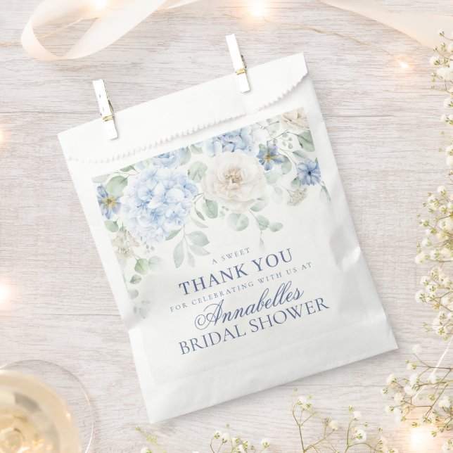 Something Blue Floral Hydrangea Bridal Dessert Favor Bag (Clipped)